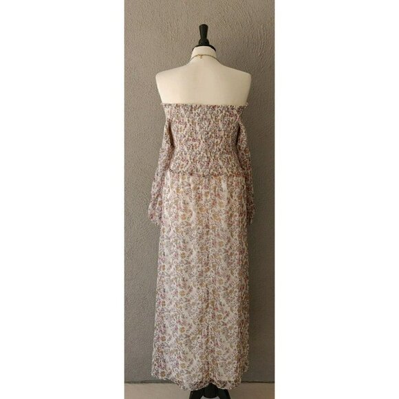 CeCe Abbey Floral Smocked Off-The-Shoulder Maxi Dress Sheer Sleeves Size S - Picture 2 of 5